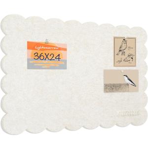 Scalloped Bulletin Board, 36 x 24 Inches Felt Pin Board - Decorative Cork Alternative for Wall, 3' x 2' Foldable Picture Self-Adhesive Vision Prayer Board with 20 Pushpins - Oatmeal, 36x24 inches