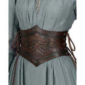 L'VOW Brown Leather Corset Belt Women Renaissance Belt Medieval Viking Belt Wide Cinch Belt, SmallS