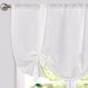 jinchan Farmhouse Linen Curtains for Kitchen & Living Room - 45 Inch, Small Window, White, Rustic, Adjustable Tie-up, Light Filtering, Rod Pocket Drapes
