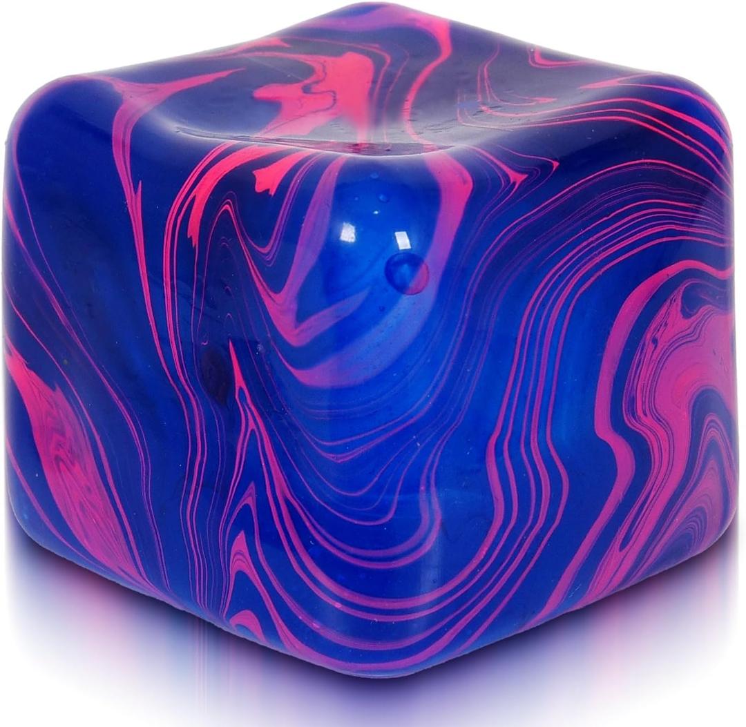 Adult-Size Flow 2.76inch/7cm Stress Cube Larger Than Mini Squishy Cubes, Slow-Rise Sensory Fidget for Stress Relief, Focus & Light Hand Exercise Safe for Ages 3+ (Blue)