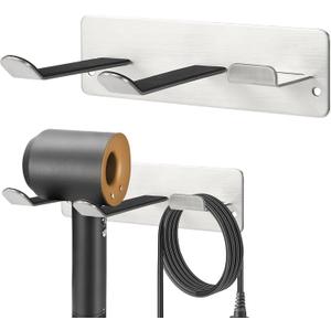 Hair Dryer Holder, Wall Mounted Rack Compatible with All Hair Dryer, Space Organizer for Bathroom/Bedroom/Washroom/Barbershop, 304 Stainless Steel, Self Adhesive (Silver)