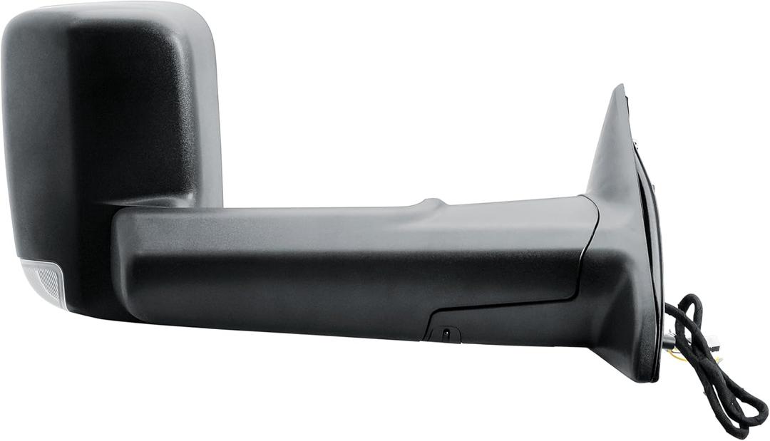 Passenger Right Side Door Towing Mirror Power and Heat Glass with BLIS Textured Black Back Cover Turn Signal Light Puddle Light Manual Folding For 19-24 Ram 2500 3500 4500 5500