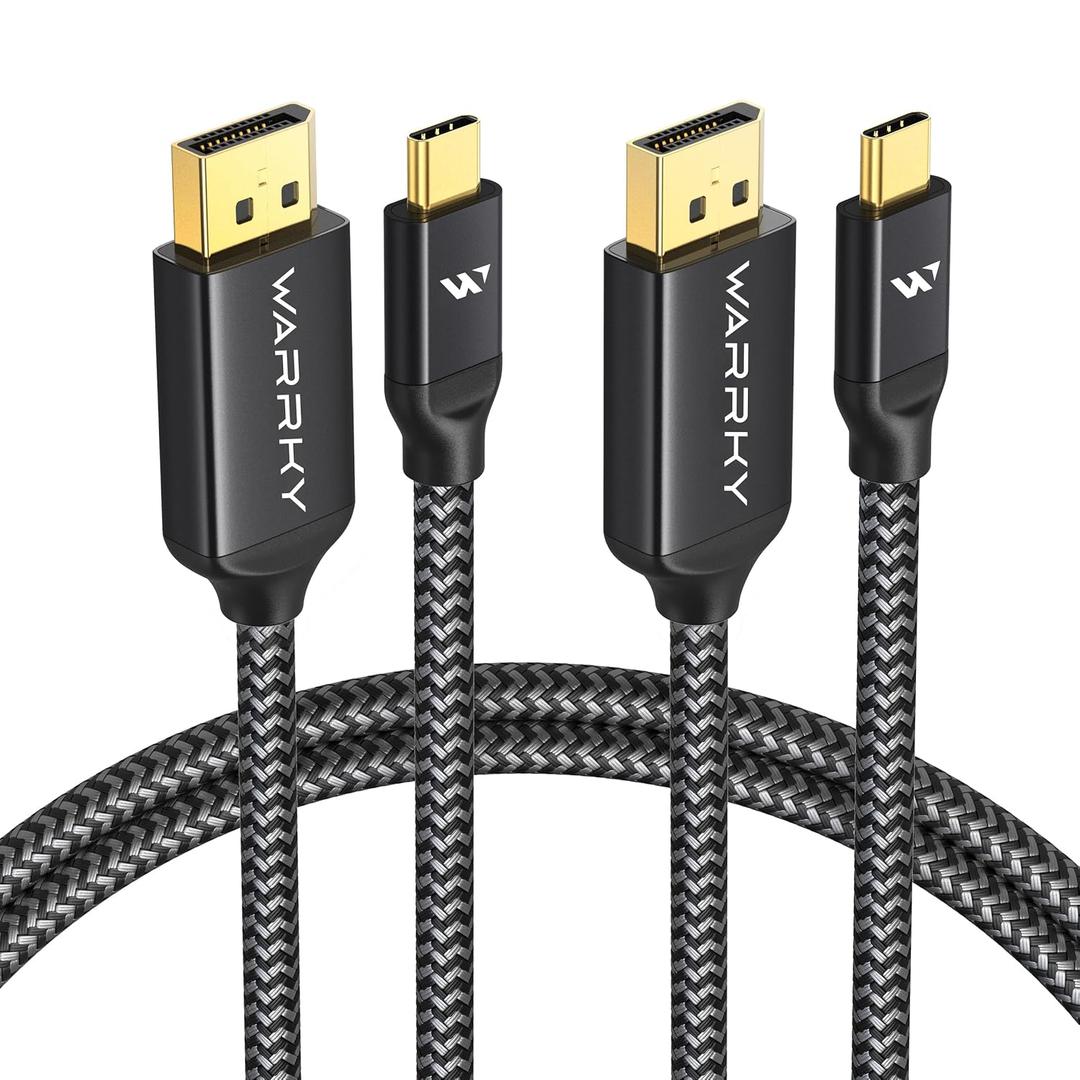 Warrky USB C to DisplayPort Cable (8K 60Hz, 4K 240/144Hz), [Aluminum Shell, Gold-Plated Plug] Thunderbolt 3/4 to Display Port Cord Compatible with MacBook Pro/Air, iPad Pro, Surface - 6ft (2Pack) (Grey)