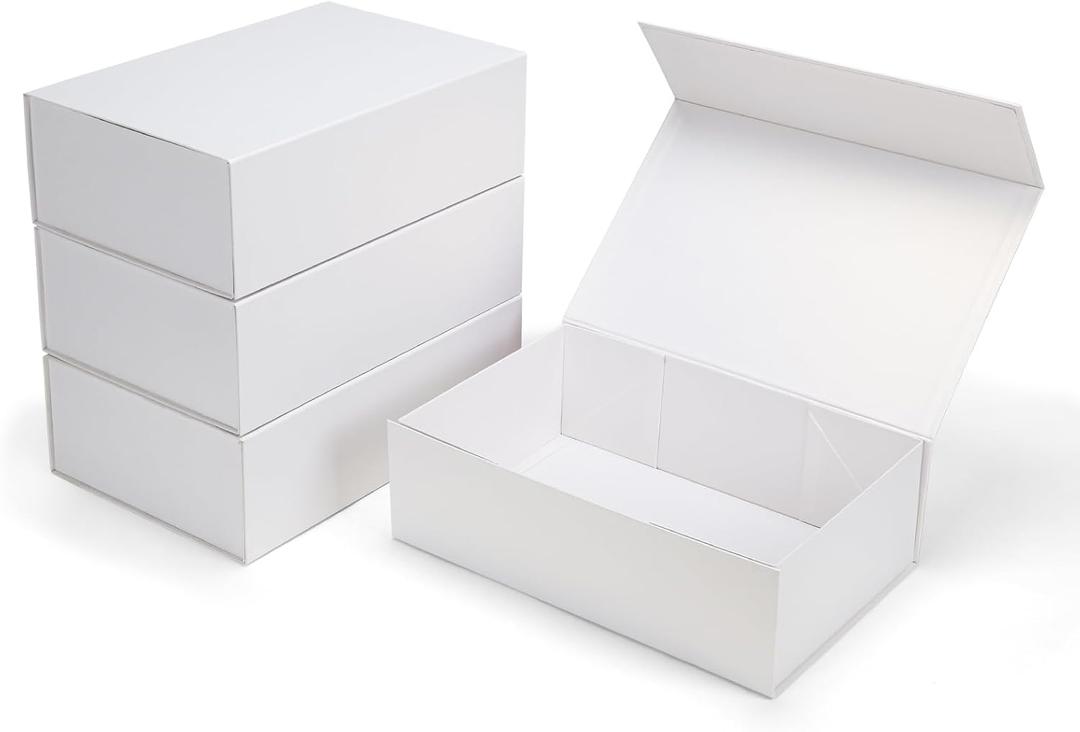 Ditwis 4 Pack 13.8x9x4.3 Inches Gift Boxes with Magnetic Closure Lids, White Magnetic Box for Wedding, Groomsmen Bridesmaid Proposal, Birthdays, Mother's Day