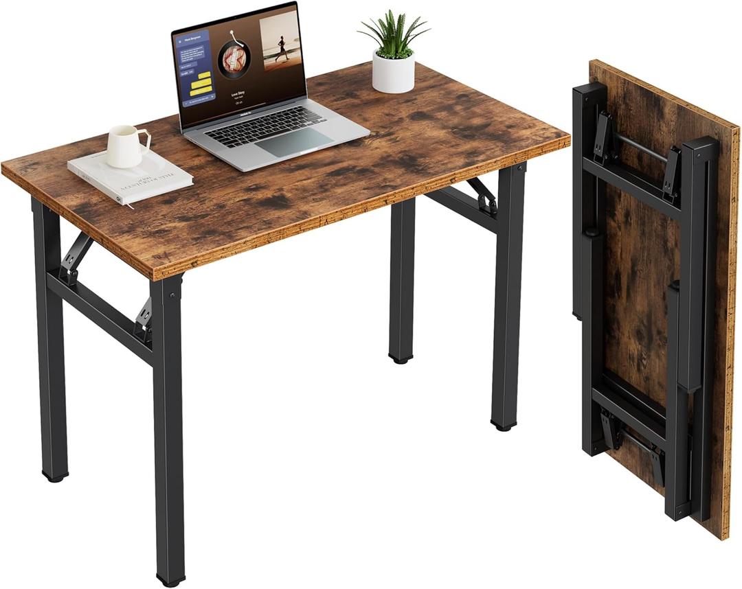 Need Small Folding Computer Desk, 35.8 Inch Writing Table, Rustic Brown