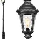 Emliviar 87 Inch Large Street Lamp, 1-Head Outdoor Lamp Post Light with Water Ripple Glass, Black Waterproof Pole Lights for Garden, Pathway, Backyard, Driveway, XE265PL-M-SW BK