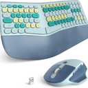 Wireless Keyboard and Mouse Set, Retro Typewriter Keyboard, 2.4GHz Full Size 104-Key Cute Keyboard with Number Pad, Colorful Keyboard with Round Keycaps for Windows PC Laptop(Colorful Blue)