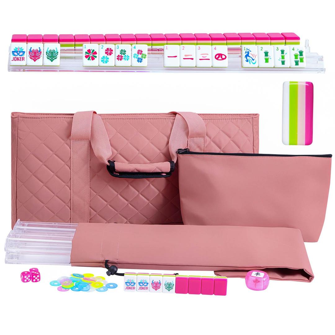 American Mahjong Tile Set(4 Layer) with Carrying Bag, 160 Engraved Acrylic Tiles, 4 All-in-One Rack/Pushers, Mahjong Game Set (Ma Jong, Mah-Jongg)