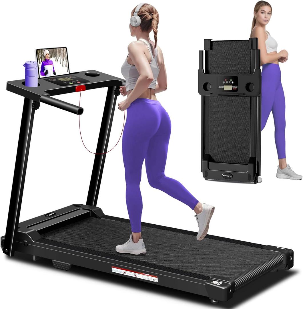 Treadmill with Handles, 2025 Upgraded Small Treadmills Home, Portable Electric Treadmills for Home 300 lbs Capacity, Walking Pad Treadmill,Lightweight Folding Foldable Walking Pad with LED Display (Black)