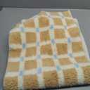 GIB Bathroom Runner Rug Mat 47" x 16", Extra Soft Absorbent Plush Fluffy Bath Rugs, Non-Slip Washable Bath Mats for Bathroom Floor Shower Bedroom Decor, Warm Beige Cream Checkered with Blue Accents