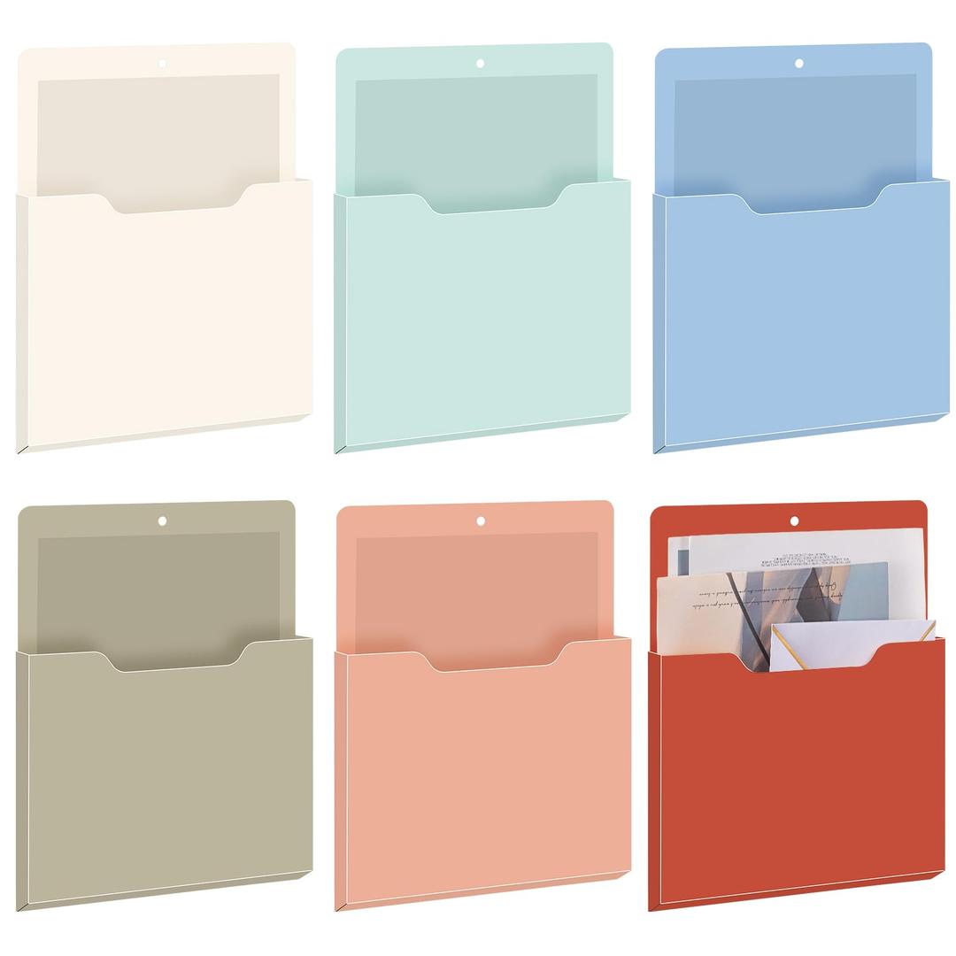 Fuutreo 6 Pcs Magnetic Wall File Organizer Magnetic Wall File Holder Refrigerator Magazine Holder for Mail Letters Paper(Vintage Boho,Vertical-large)