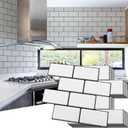 Art3d Peel and Stick Backsplash, 10-Pack Thickened Stick on Subway Tiles, Faux Ceramic Tiles for Kitchen, Bathroom, White with Black Grout