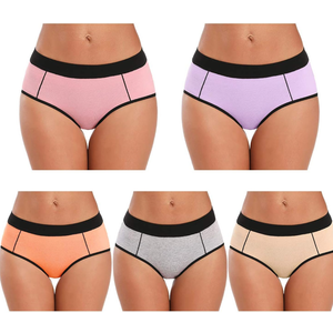 POKARLA Women's Cotton Stretch Underwear Ladies Mid-high Waisted Briefs Panties 5-Pack XL