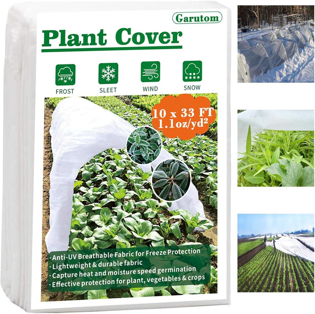 Garutom Plant Covers Freeze Protection 10ft x 33ft 1.1 oz Frost Cloth Plant Freeze Protection, Frost Blankets for Outdoor Plants Winter or Floating Row Covers Shade Cloth for Gardens, Vegetables