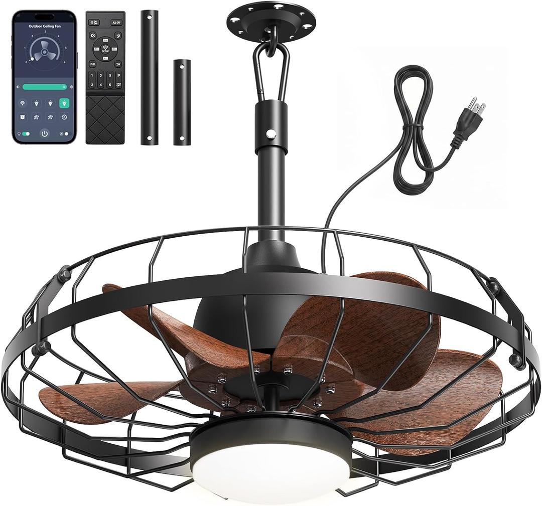 20" Outdoor Ceiling Fan with Light for Patio, IP65 Weatherproof Plug-in Gazebo Fan with Smart App & Remote, 3CCT Dimmable, 6-Speed Quiet Reversible DC Motor for Porch Pergola Canopy