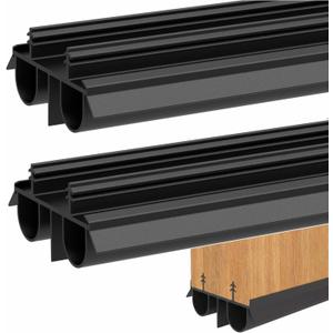 Exterior Door Sweep [2 Pack] 36 Inch Kerf Weather Stripping with Dual Air Tube Seal & Vinyl Fins | Under Door Bottom Seal Strip for Exterior Doors with Kerf Track | Quiet & Tight Fit