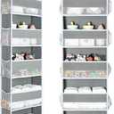 Yecaye 2 Pc Over The Door Organizer with 5 Bins 10 Side Pockets, 44lbs Load Hanging Bathroom and Bedroom Organizer, Behind The Door Hanging Organizers for Nursery Newborn Baby Essential Stuff Grey