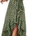 Sundresses for Women, V-Neck Short Sleeve Casual Boho Floral Dress, Ruffle Hem Split with Belt for Beach (Medium, Green)