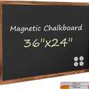 Rustic Wood Framed Magnetic Chalkboard 24 x 36, Large Hanging Chalk Board Sign for Kids, Non-Porous Wall Blackboard for Wedding Kitchen Restaurant Menu and Home with 4 Unique Magnets, Brown