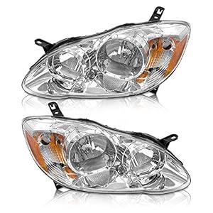 AS 2003-2008 Corolla Headlight Assembly Headlights for 2003-2008 Toyota Corolla Chrome Housing Amber Reflector Clear Lens