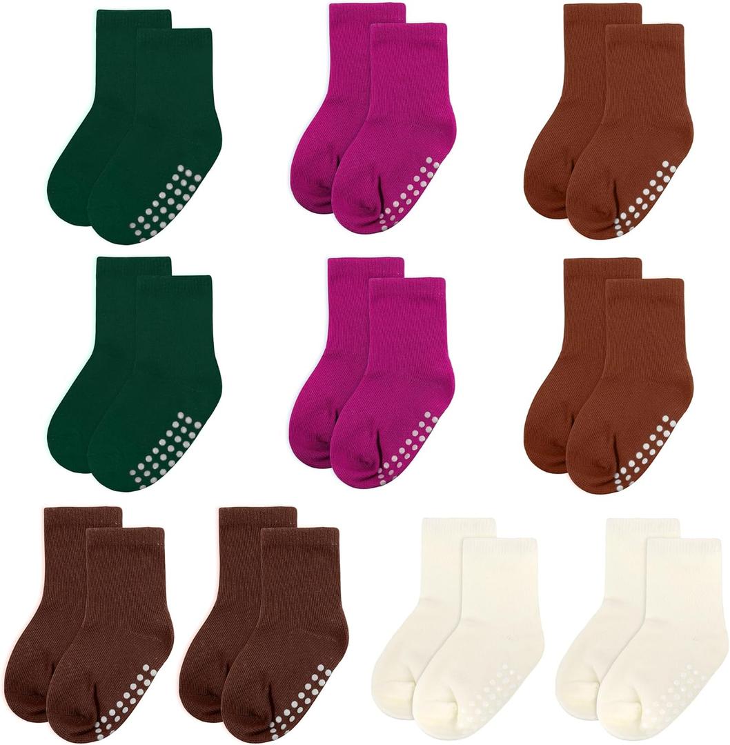 2 x 10 Pack Baby and Toddler Socks,Soft Cotton Crew Socks with Non-Slip Grips for Infants,Boys and Girls,12-24 Months,(DarkGreen/Magenta/Caramel/Maroon/Cream)