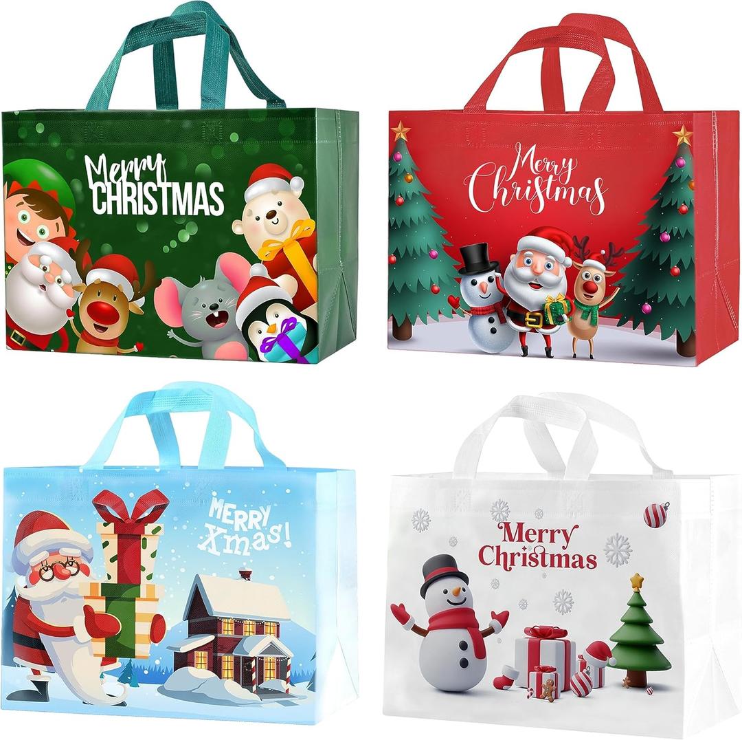 16PCS Multifunctional Non-Woven Christmas Bags for Gifts Wrapping & Shopping - Xmas Party Supplies, 13'9.8'6.6'