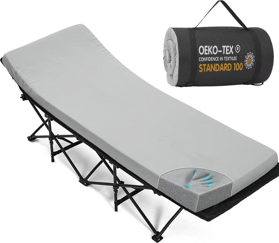 CYMULA Camping Cot Mattress 2in Memory Foam Sleeping Pad,Soft Warm Non-Slip Camping Mattress Topper with Retaining for Adults,Portable Roll up Pad for Travel(75 x30)only Mattress (Grey)