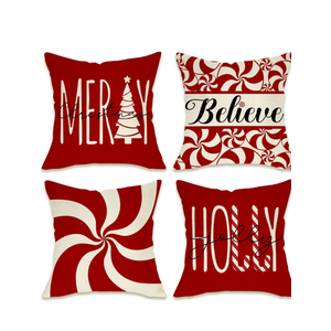 Merry Christmas Tree Decorative Throw Pillow Cover 16 x 16 Set of 4, Xmas Red Candy Canes Porch Patio Outdoor Pillowcase, Winter Holiday Holly Jolly Gifts Cushion Case Home Decor