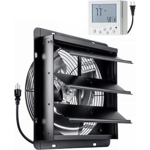 InoKraft Shutter Exhaust Fan with Wireless Control Panel, 14'' Wall Mount Attic Fan with Temperature Controller, 2100 CFM, 8-Speed Adjustable, Ventilation for Attic, Garage, Greenhouse, Chicken Coop