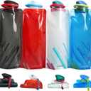 4 Pack 25oz Collapsible Water Bottles, 4 Colors Reusable Leakproof Water Bags for Drinking, Foldable Flat Water Bottles with Clasp for Outdoor Sports Camping Traveling Biking