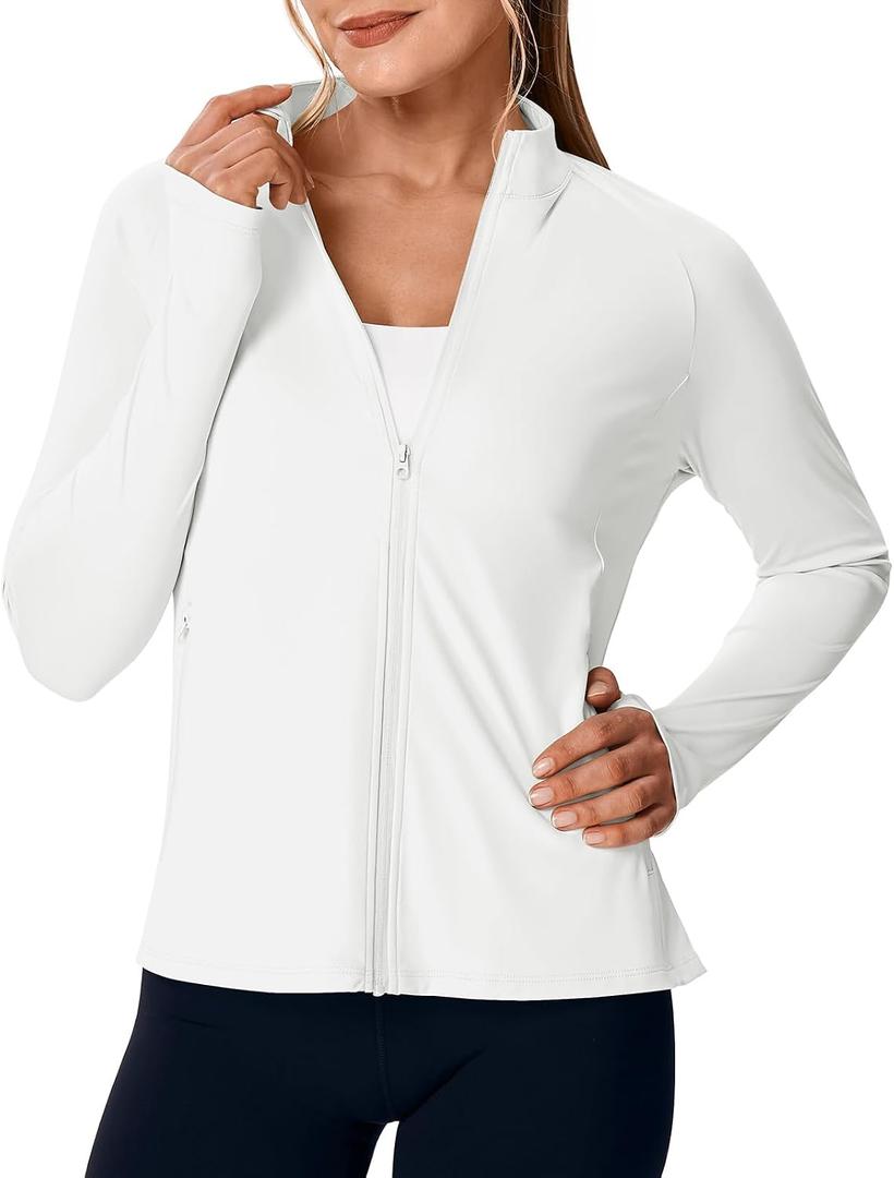 Rdruko Women's UPF 50+ Lightweight Athletic Jackets Sun Protection Full Zip Long Sleeve Packable Workout Shirts Running, Large 