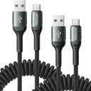 USB C Cable 3FT, 2Pack Coiled Braided USB A to Type C Charger Cable for Car 66W Fast Charging Cord Compatible with iPhone 17 16 15, iPad, Samsung Galaxy, Google Pixel, Moto, TCL, LG Phones and More