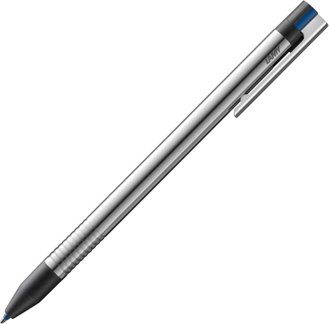 Lamy logo 3-colours - multicoloured ballpoint pen (black, blue, red) with a sight dial mechanism in an elegant stainless steel case - incl ballpoint refills M 21 in black, blue & red (silver)