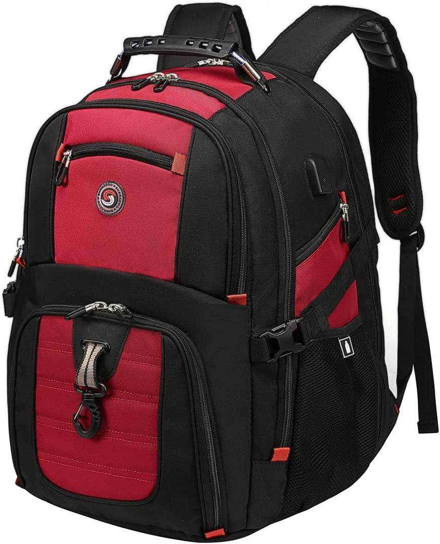 SHRRADOO Extra Large 50L Travel Laptop Backpack with combination lock, College High School Backpack Airline Approved Business Work Bag Fit 17 Inch Laptops for Men Women,Red