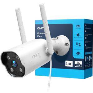 GNCC 2K Outdoor Security Camera, 24/7 Recording, Plug-in, AI, White-1P | Plug-In, 9.85ft Cord, No Battery, AI Detect, 2-Way, IP65, Alexa, SD Free, Cloud Opt, 2.4G WiFi Only, Easy Install,White-1P