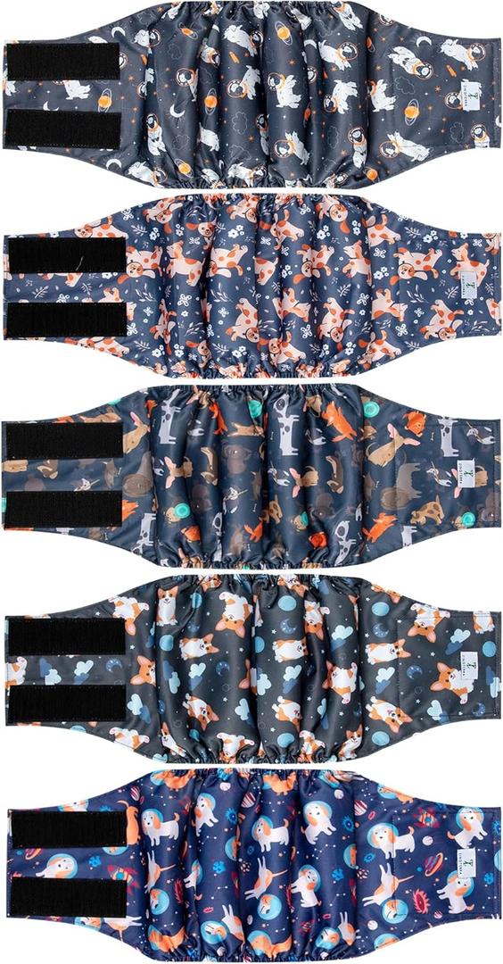 Dog Diapers Male 5Pack,Reusable Leakproof Pet Soft Dog Belly Band Wraps,High Absorbency Male Dog Diaper,Wider Washable Belly Band for Doggy Incontinence and Puppy Training (S(11"-14"))