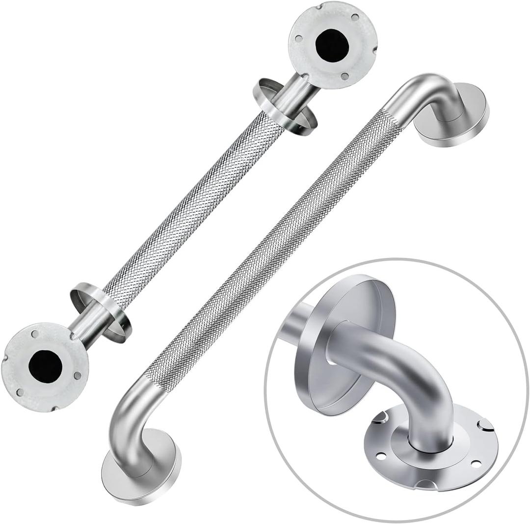 Handicap Grab Bars, 2 Pack 18 Inch Shower Grab Bar for Seniors, 304 Stainless Steel ADA Grab Bars for Bathtubs and Showers, Toilet, Safety Shower Handles for Elderly, Disabled (Brushed Nickel Knurled)