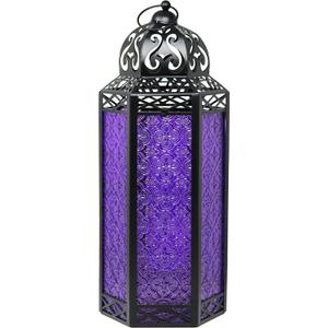 VELA LANTERNS 16" Extra Large Large Black Metal Decorative Floor Moroccan Lantern Candle Holder Lamp - Indoor/Outdoor, Home Decor, Halloween, Patio, Weddings, Ramadan Decor, Purple