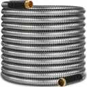 50 ft ft Stainless Steel Garden Hose - 2025 Upgraded Metal Water hose - Flexible Water Hose Pipe with Latex Core, 3/4" Solid Brass Connectors - No-Expandable Garden Hoses (Silver)