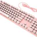 Mechanical Keyboard, 104 Keys Wired Retro Typewriter Round Punk Keycap Gaming Keyboard with Adjustable RGB Backlit Multi Mode for Typist E-Sports() (Pink)