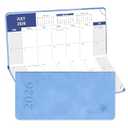 POPRUN 2026 Pocket Monthly Calendar (Jan - Dec), Slim Mini Size-3" x 6.75", 2026 Small Monthly Planner for Purse with Tear-Off Corners, Leather Soft Cover - Black