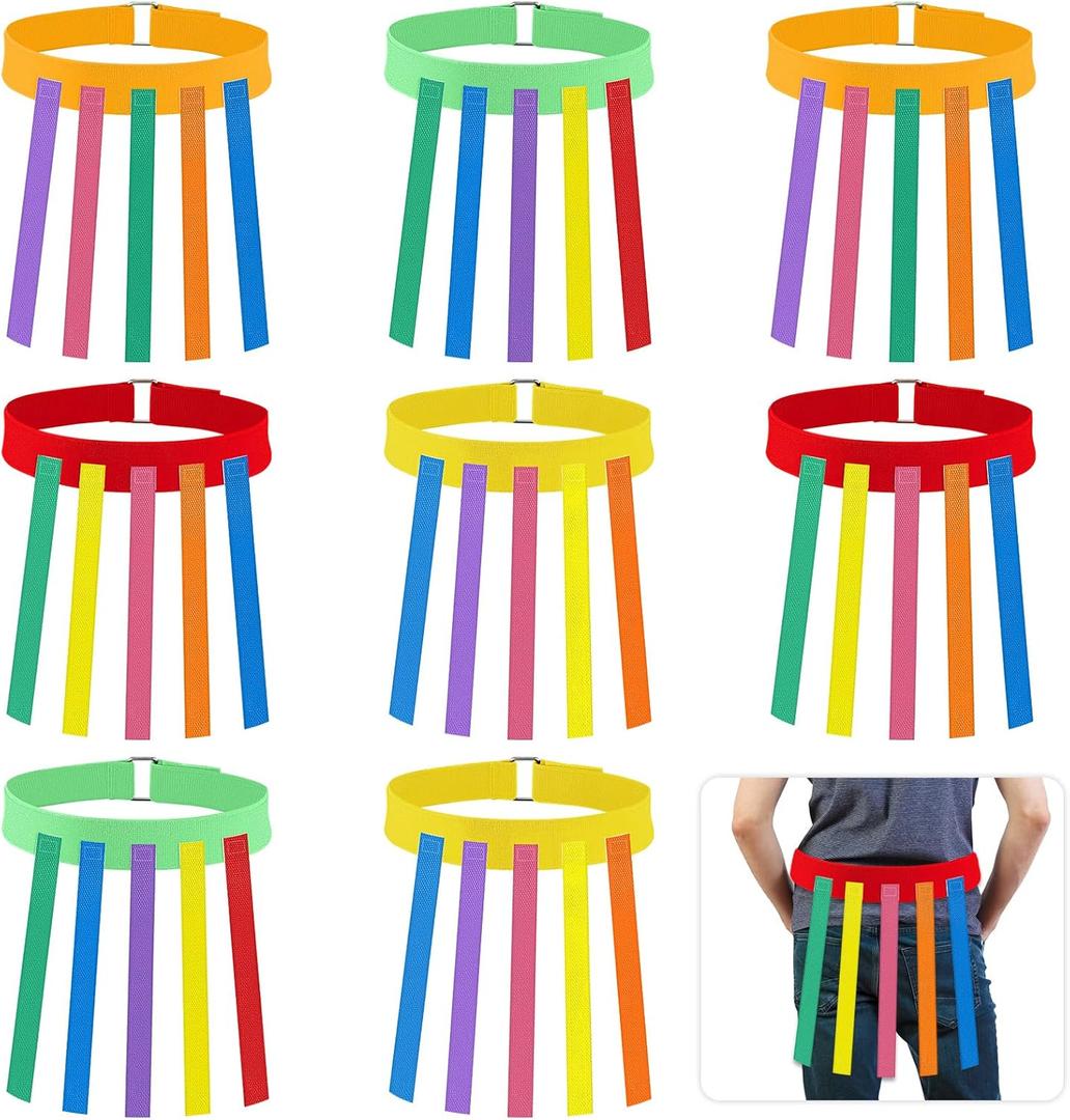 Wettarn 8 Pcs Catch Tail Game Belt Set Field Day Games Catching Equipment for Adults and Kids Ideal for Family Gatherings Parks Reunions Birthday Parties Camping (Red,Orange,Yellow,Green)
