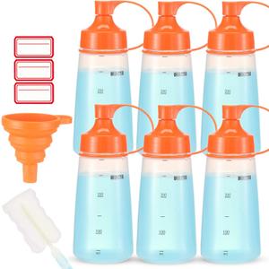 Plastic Condiment Squeeze Bottles for Sauces Wide Mouth - Salad Dressing Bottle Dispenser for Sauce Cooking Oil Ketchup Syrup Liquids Griddle Paint Mustard Resin (6-Pack (orange), 10, ounces)