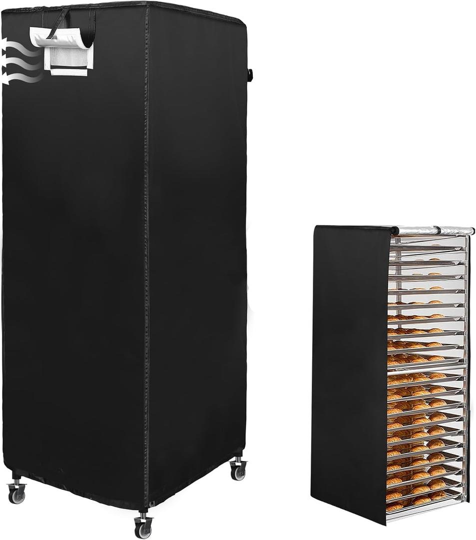 Black 20tier Sheet Pan Rack/Bun Pan Rack Cover With Vents, 23"X28"X64" Bakery Single Rack Covers, Waterproof and Dustproof