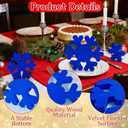 3 PCS Velvet Flocked Wooden Snowflake Decoration, Blue Christmas Snowflake Table Sign Winter Tabletop Centerpiece Wood Blocks for Indoor Xmas Winter Centerpieces for Tiered Tray Home Decor