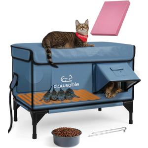 Heated Cat House for Outside Foam Board, Extremely Insulated Outdoor Cat House Escape Door, Weatherproof & Waterproof Awning, Elevated Feral Animal Shelter for Winter (25.0"L x 15.0"W x 18.5"H, Grayish Blue)