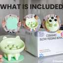 Ceramic Slow Feeder Bowl, Elevated CAT & Dog Slow Feeder, Wide-Mouth, PAW Design, Stylish Design, for Fast Eaters, Non Slip, Pets, Small & Medium Sized Breeds, (Green)