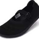 WHITIN Women's Barefoot Mary Jane Flats + Wide Toe Box + Zero Drop Sole + Adjustable Straps (5.5, W94 | Black)