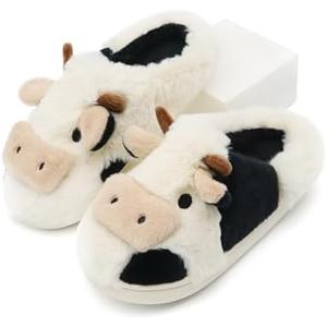 Boonble Fuzzy Cow Slippers for Women Men Adults, Fluffy Plush and Cozy Cotton House Slippers for Indoor Outdoor Bedroom, Warm Furry Cow Print Slipper for Winter Spring Fall, 40-41, Size: 7.5-8.5 Women/5.5-6.5 Men