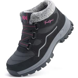 Qiucdzi Womens Winter Snow Boots Warm Fur Lined Anti-Slip Ankle Booties Walking Shoes Non-Slip Outdoor Trekking Shoes (7.5, Black)